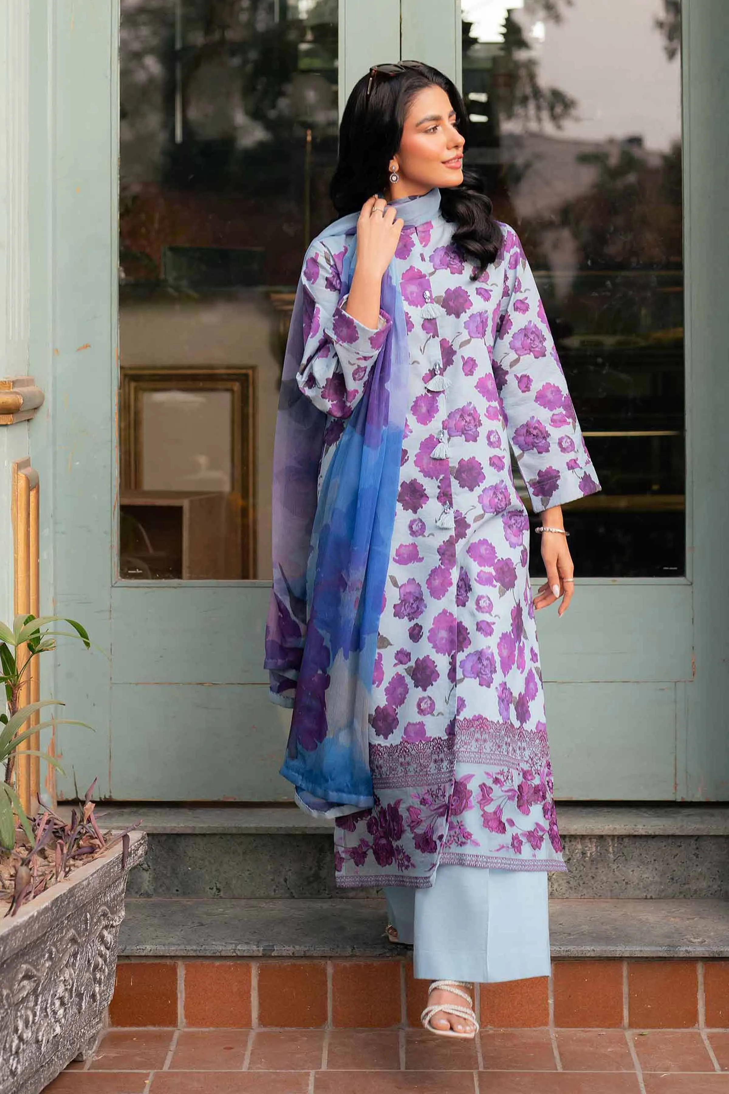 3 Piece - Printed Embroidered Suit - 42501217