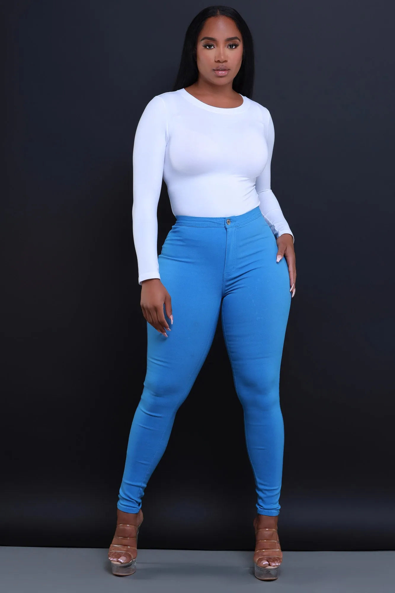 $5 Super Swank High Waist Stretchy Jeans - Baby Blue