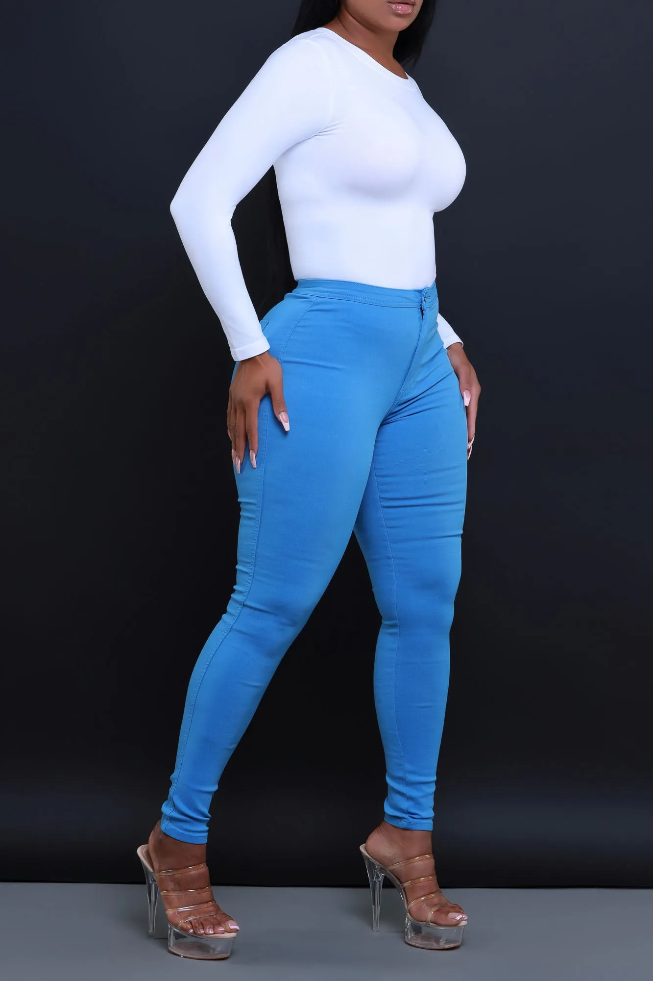 $5 Super Swank High Waist Stretchy Jeans - Baby Blue