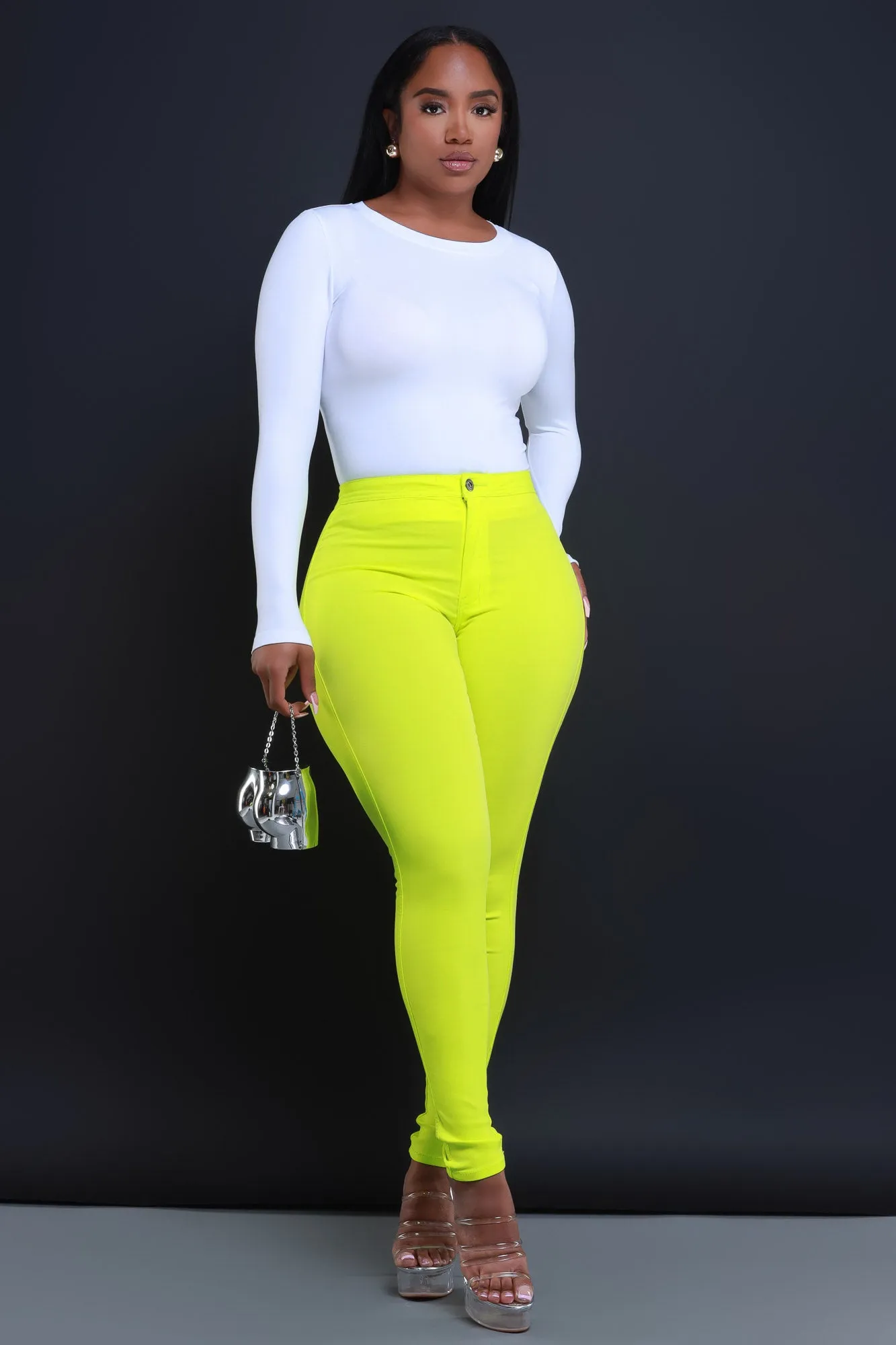 $5 Super Swank High Waist Stretchy Jeans - Neon Yellow