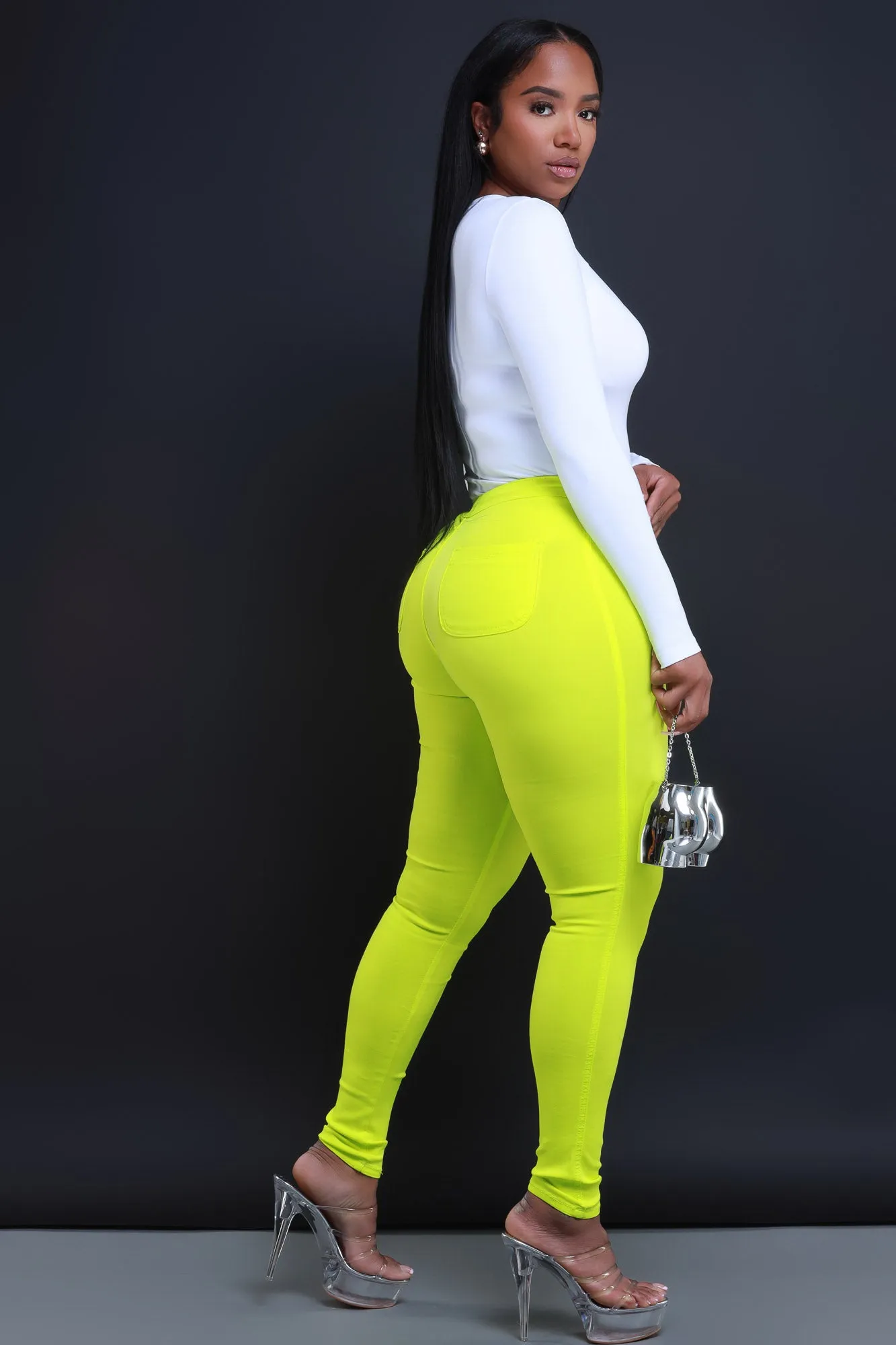 $5 Super Swank High Waist Stretchy Jeans - Neon Yellow