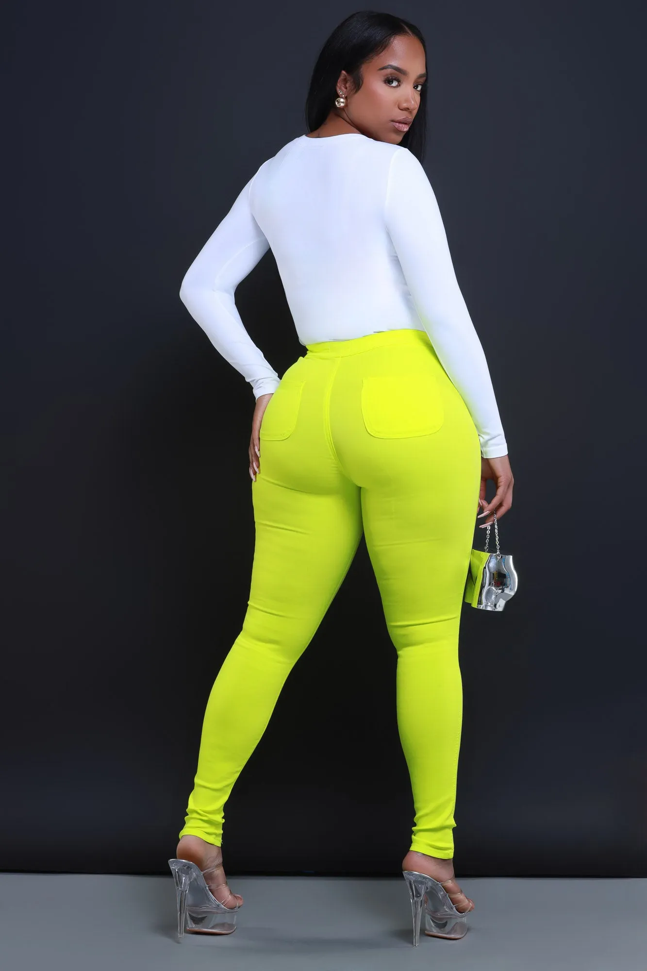 $5 Super Swank High Waist Stretchy Jeans - Neon Yellow