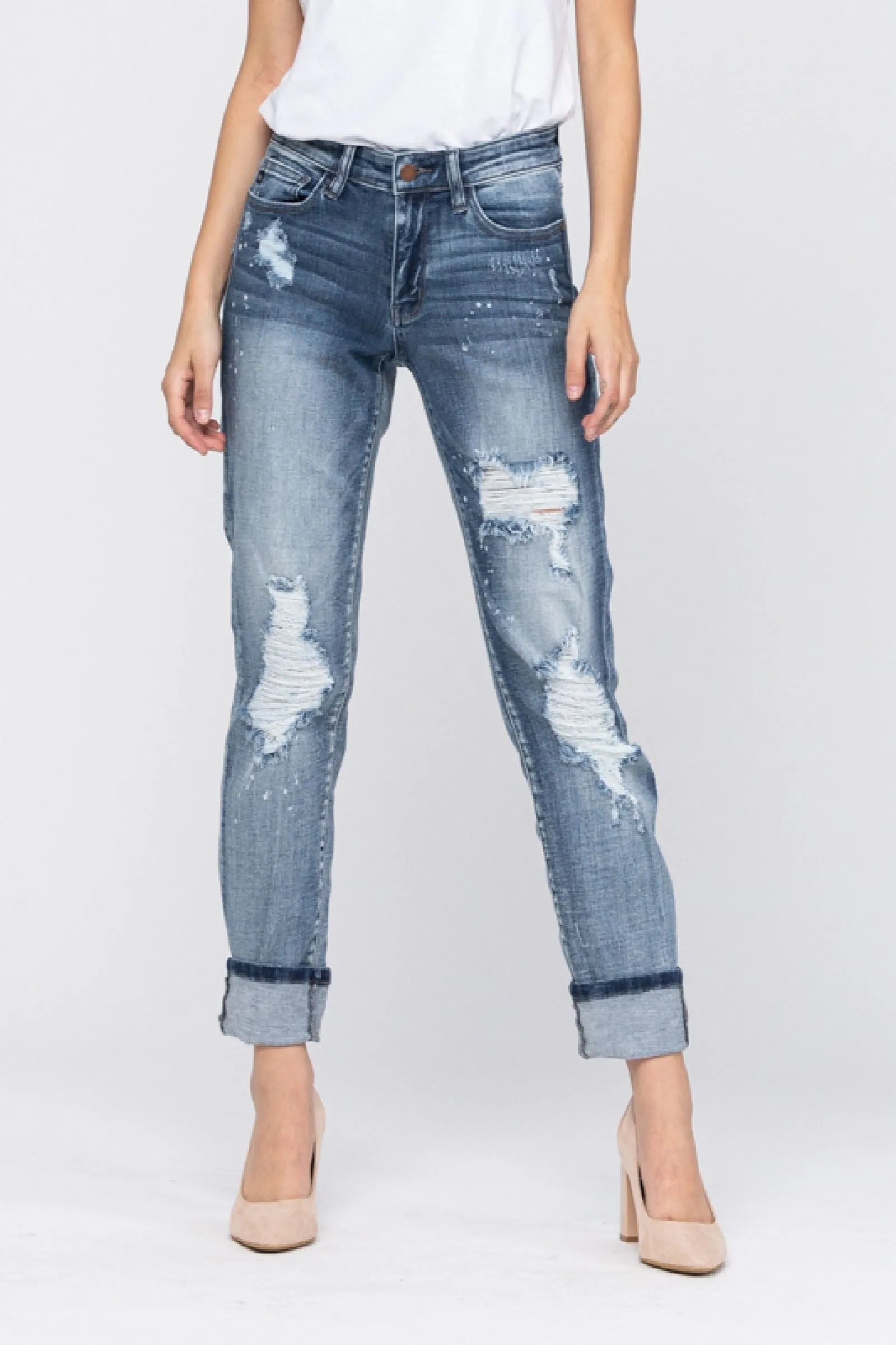 7 ONLY Judy Blue: Beach Splatter - Destroyed Boyfriend Cut Judy Blue