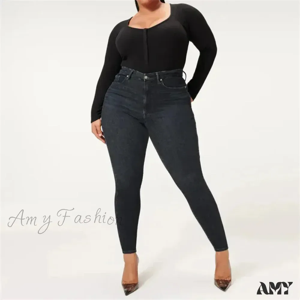 Amy Fashion - High Stretchy Skinny Full Length Plus Size Curvy Fitting Fashionable Pencil Jean