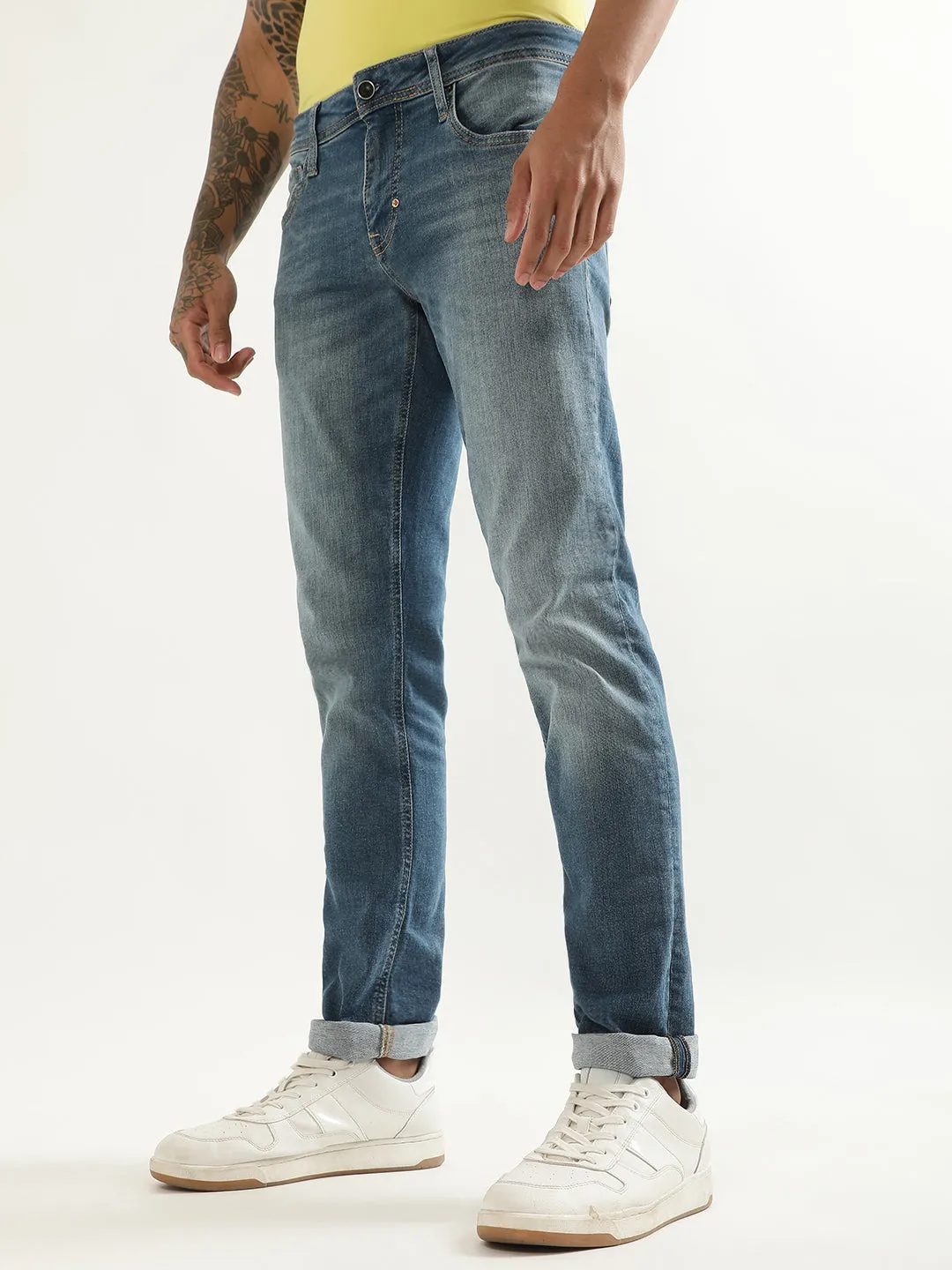 Antony Morato Men Slim Fit Heavy Fade Stretchable Jeans