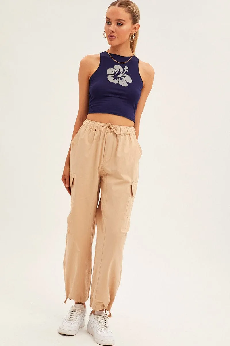 Beige Cargo Pants Relaxed Wide Leg