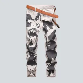 Black print sand color jeans