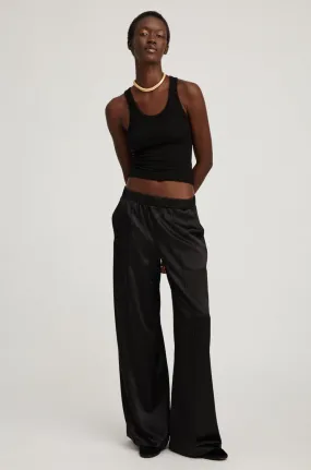 Black Silk Wide Leg Pintuck Pants