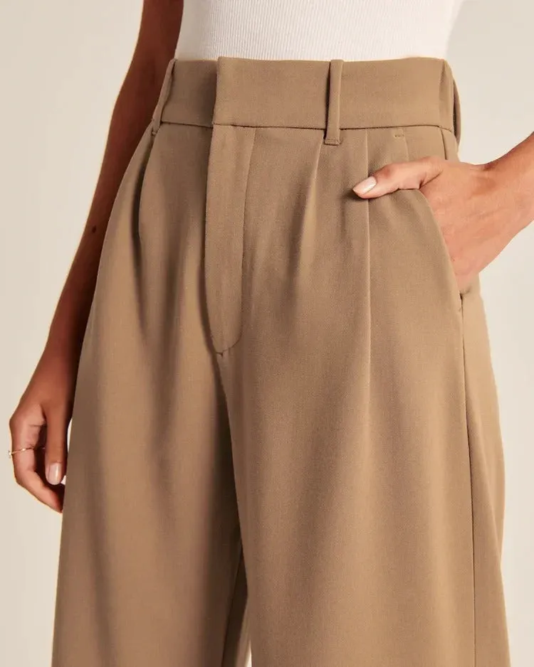 Brown Wide Leg Tailored Pant