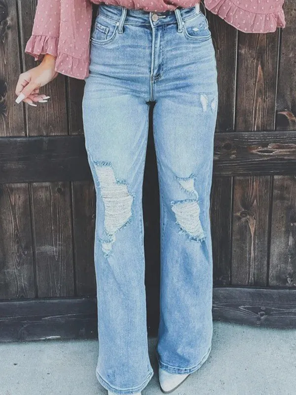 Casual and comfortable ankle-length pull-up Ripped Jeans