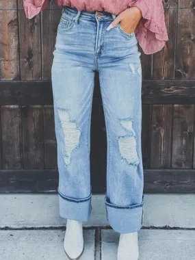 Casual and comfortable ankle-length pull-up Ripped Jeans