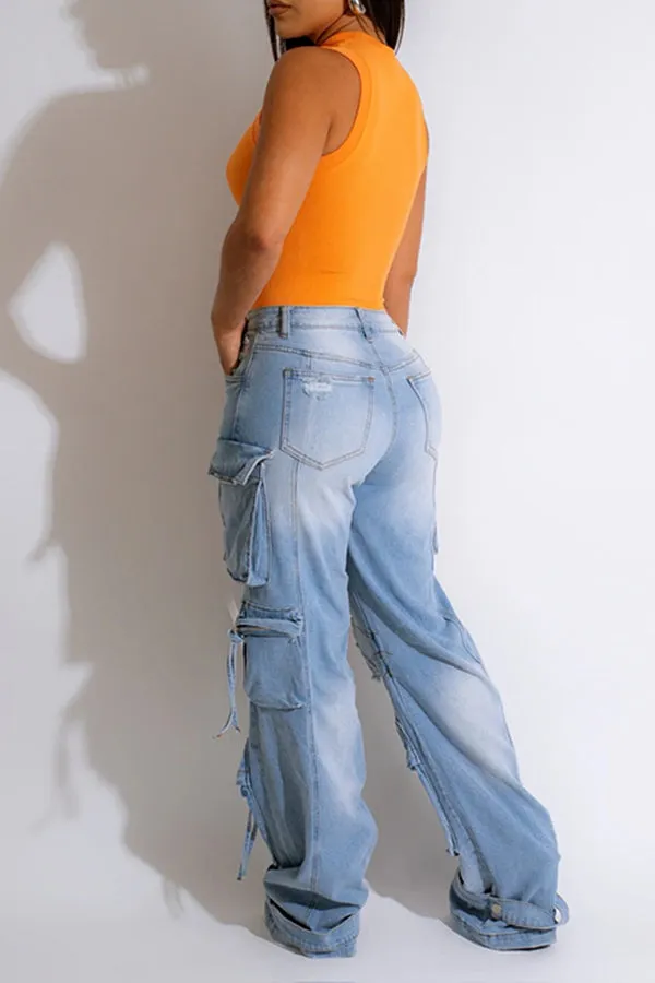 Casual Flap Pocket Ripped Jeans