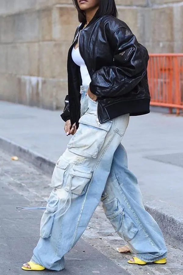 Casual Flap Pocket Ripped Jeans