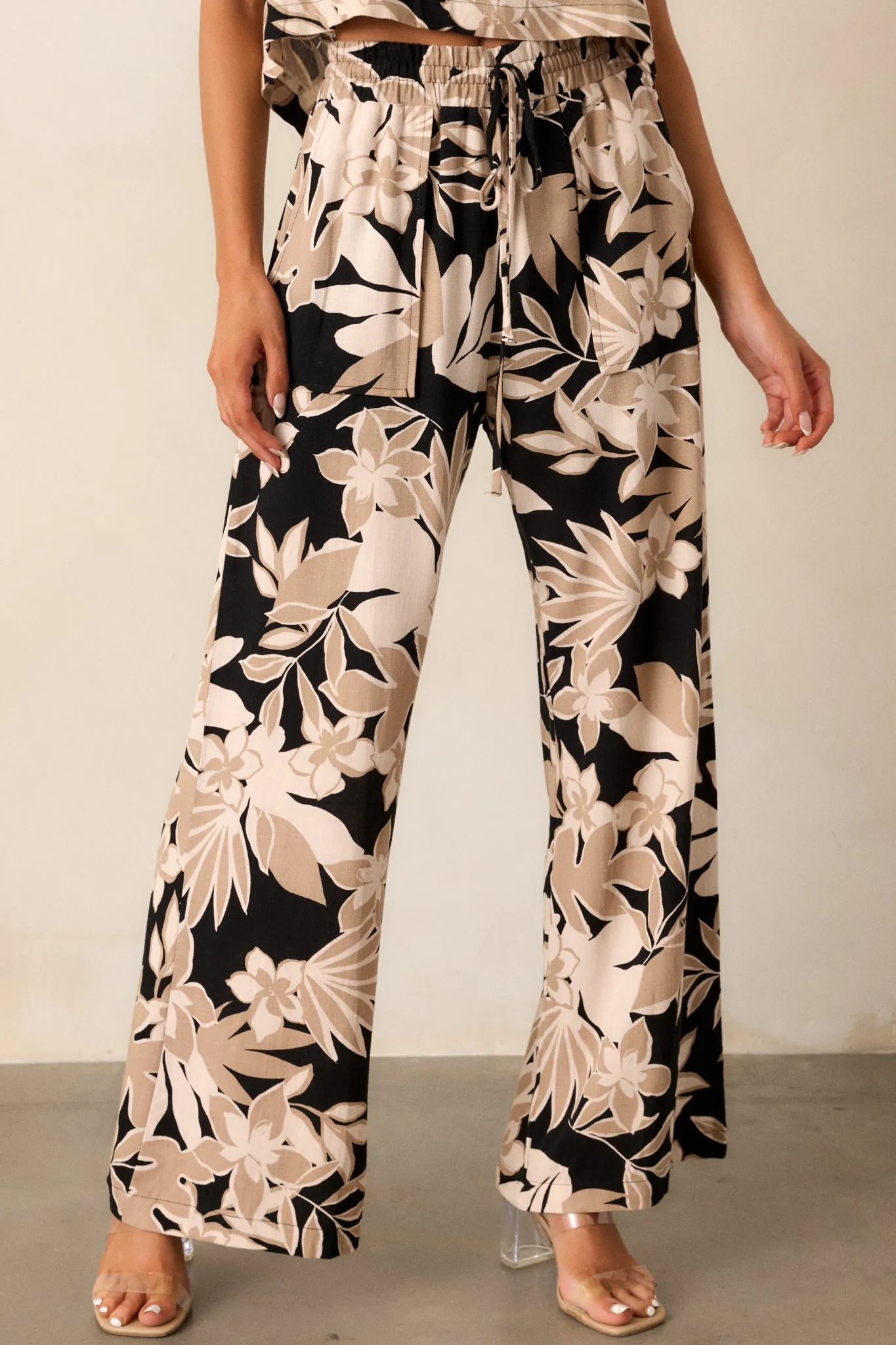 Chase Your Dreams Taupe Floral Wide Leg Pants