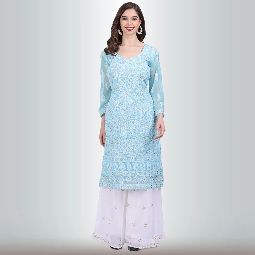 Chikankari And Gota Patti Palazzo Suit