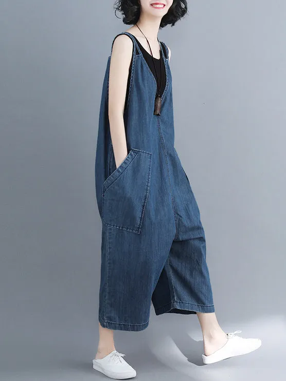 Comfortable V-neck Jeans Jumpsuit