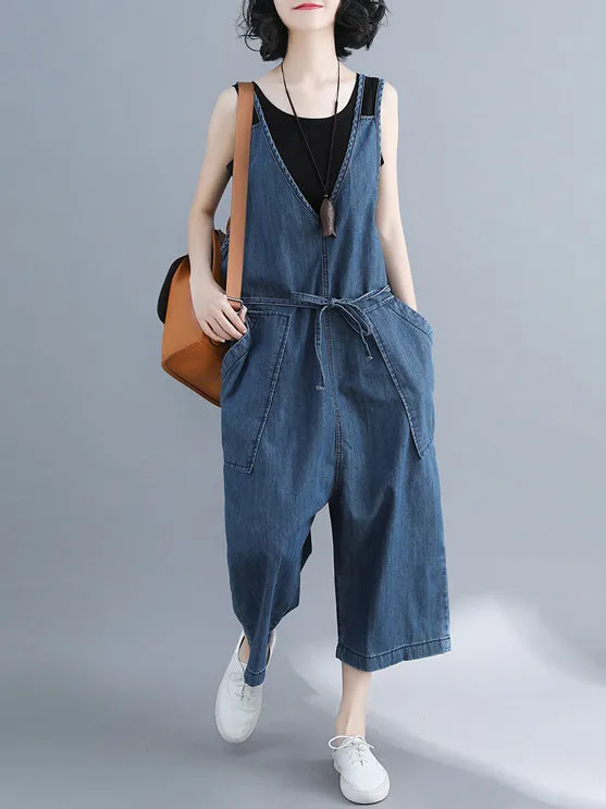 Comfortable V-neck Jeans Jumpsuit