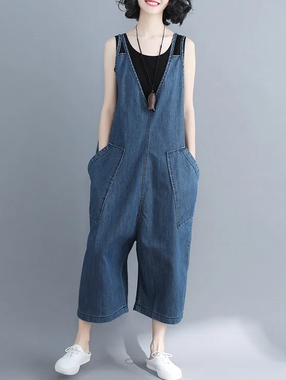 Comfortable V-neck Jeans Jumpsuit