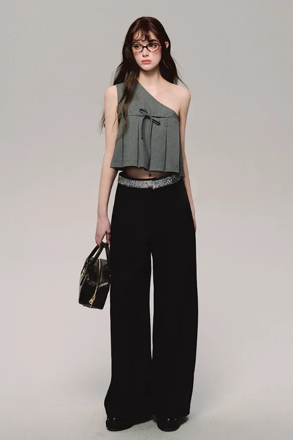 Crystal Trim Wide Leg Pants