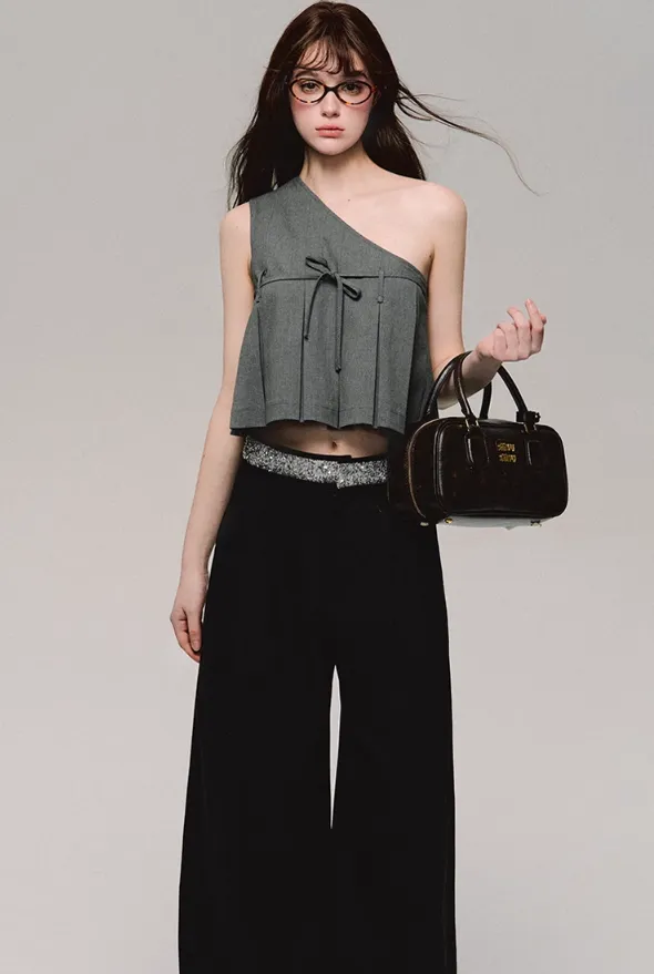 Crystal Trim Wide Leg Pants