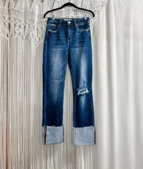 Cuffed Straight Leg Stretchy Denim