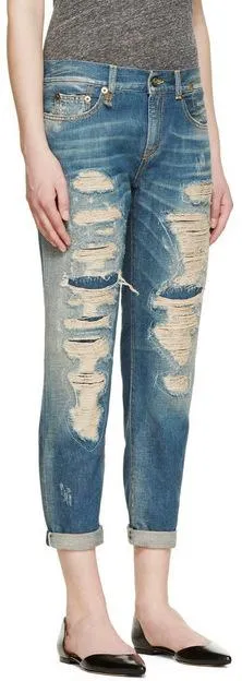 Distressed Mid-Rise Boyfriend Jeans