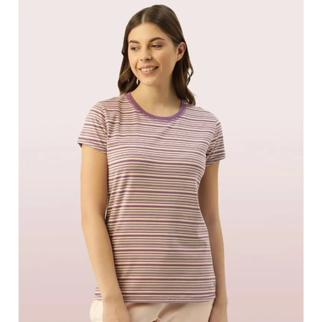 Enamor-EA47 BASIC CREW TEE â€“ STRIPED | SHORT SLEEVE CREW NECK STRETCH COTTON TEE