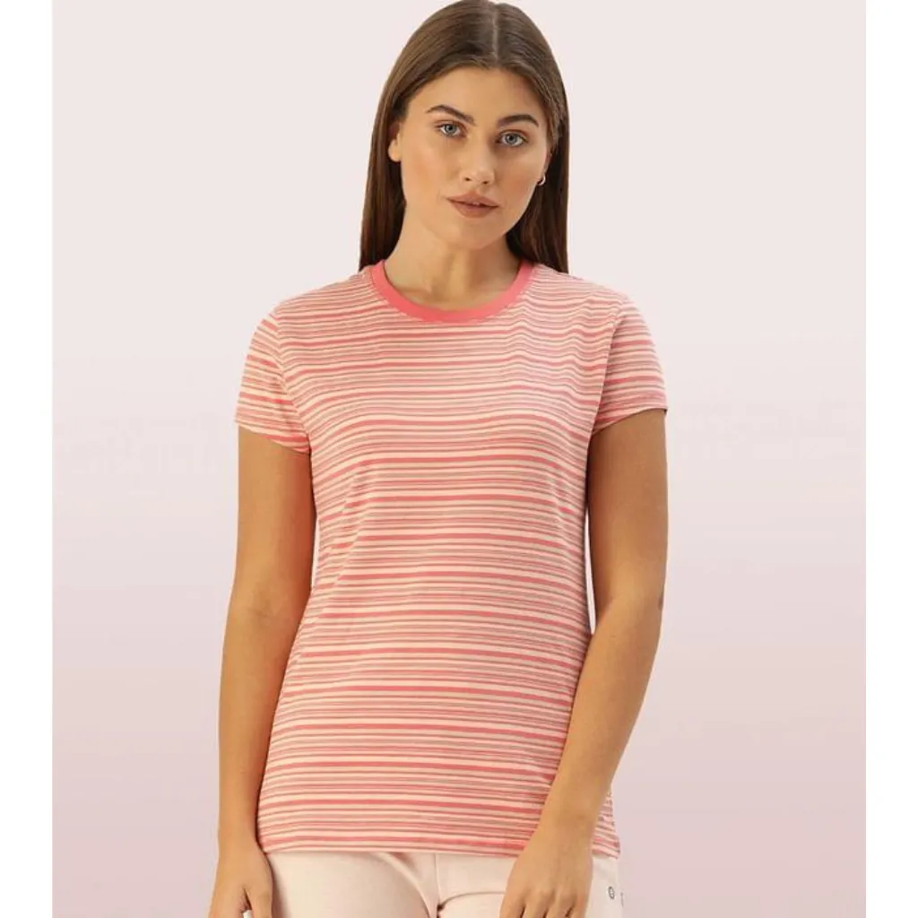 Enamor-EA47 BASIC CREW TEE â€“ STRIPED | SHORT SLEEVE CREW NECK STRETCH COTTON TEE