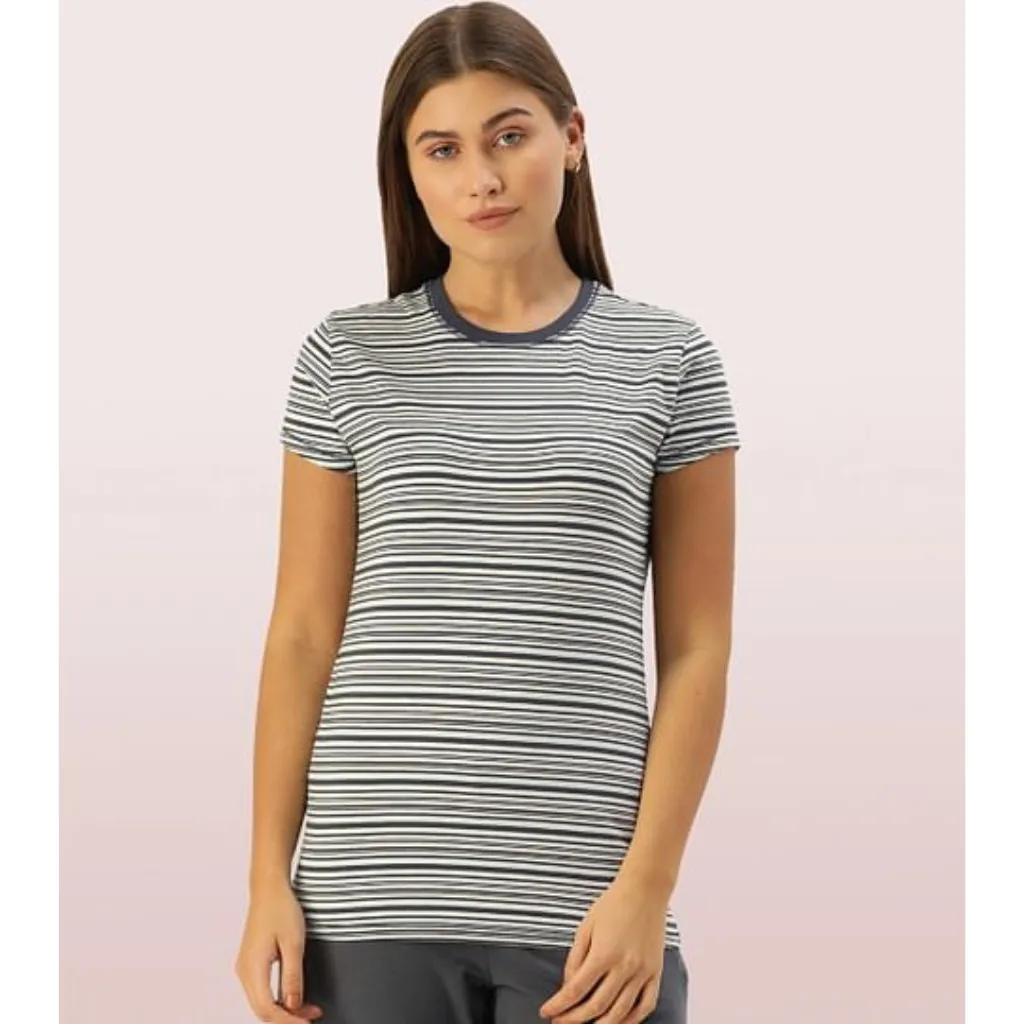 Enamor-EA47 BASIC CREW TEE â€“ STRIPED | SHORT SLEEVE CREW NECK STRETCH COTTON TEE