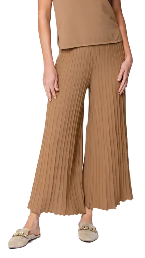 Giuliana Plisse-Look Cropped Wide Leg Pants - Mocha