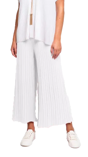 Giuliana Plisse-Look Cropped Wide Leg Pants - White