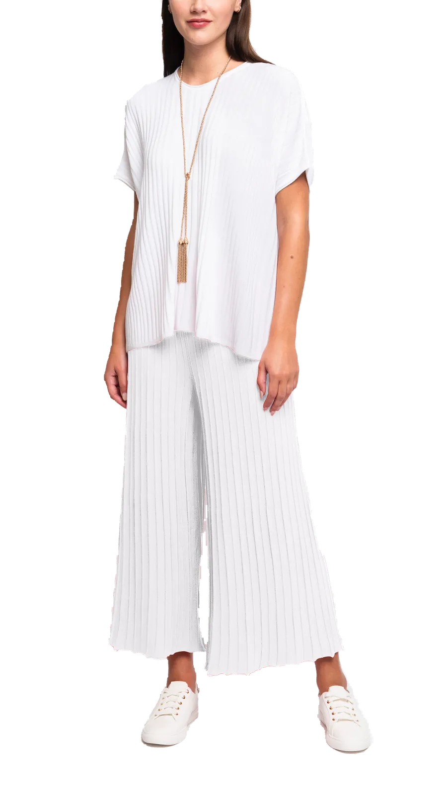 Giuliana Plisse-Look Cropped Wide Leg Pants - White