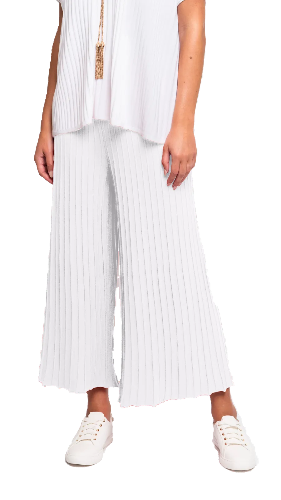 Giuliana Plisse-Look Cropped Wide Leg Pants - White