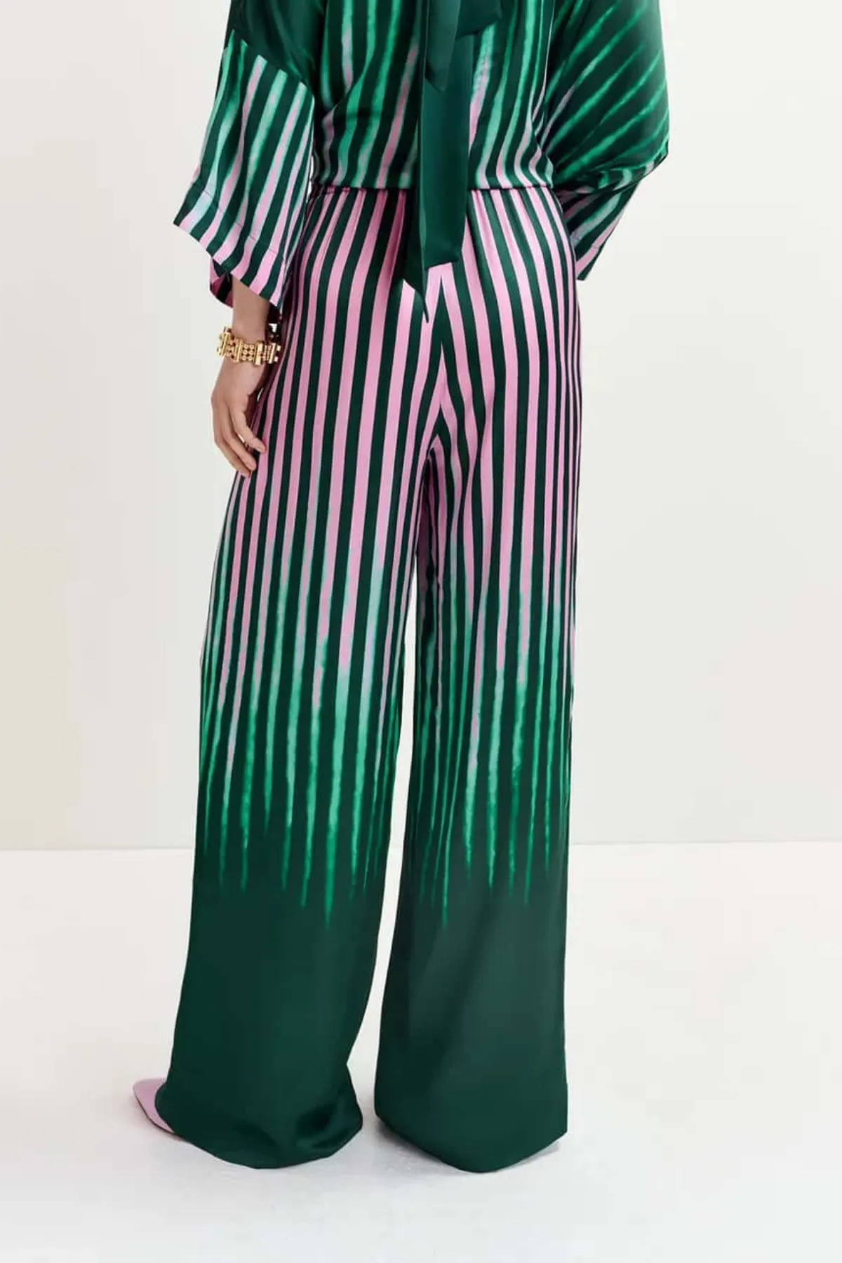 GUM PLACED PRINT PANTS GREEN/PINK STRIPE