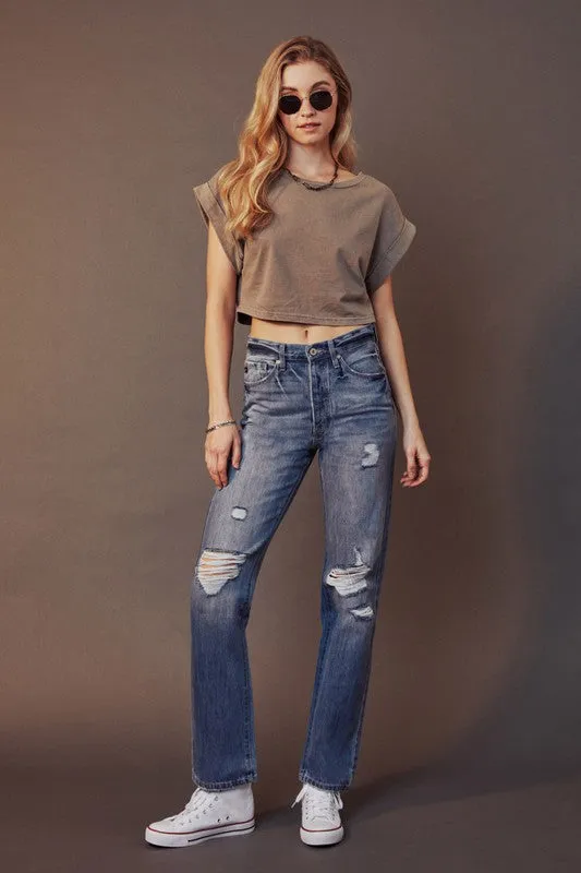 Haylee High Rise Distressed Straight Jean