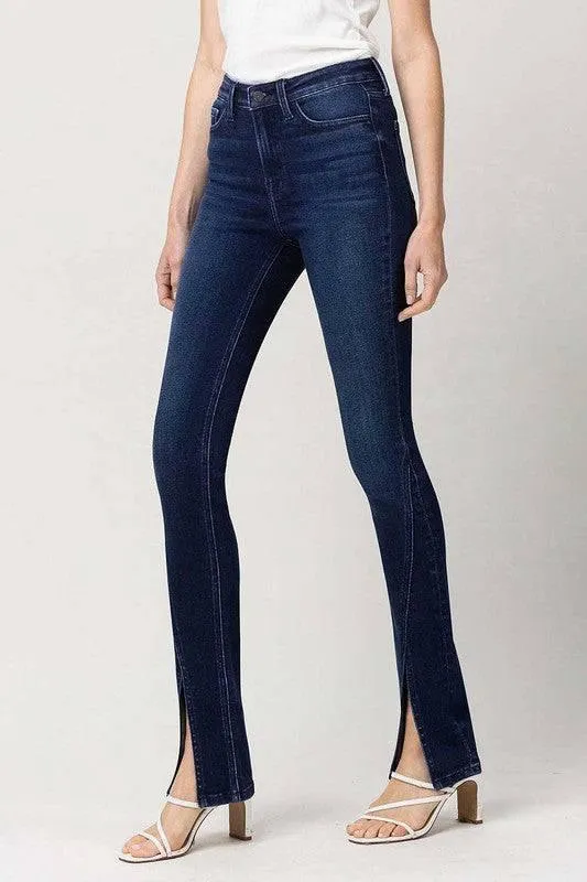 High Rise Slim Straight Front Slit Jeans