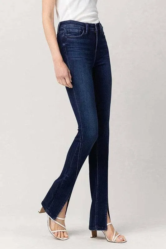 High Rise Slim Straight Front Slit Jeans