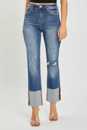 High Rise Wide Cuffed Straight Jeans