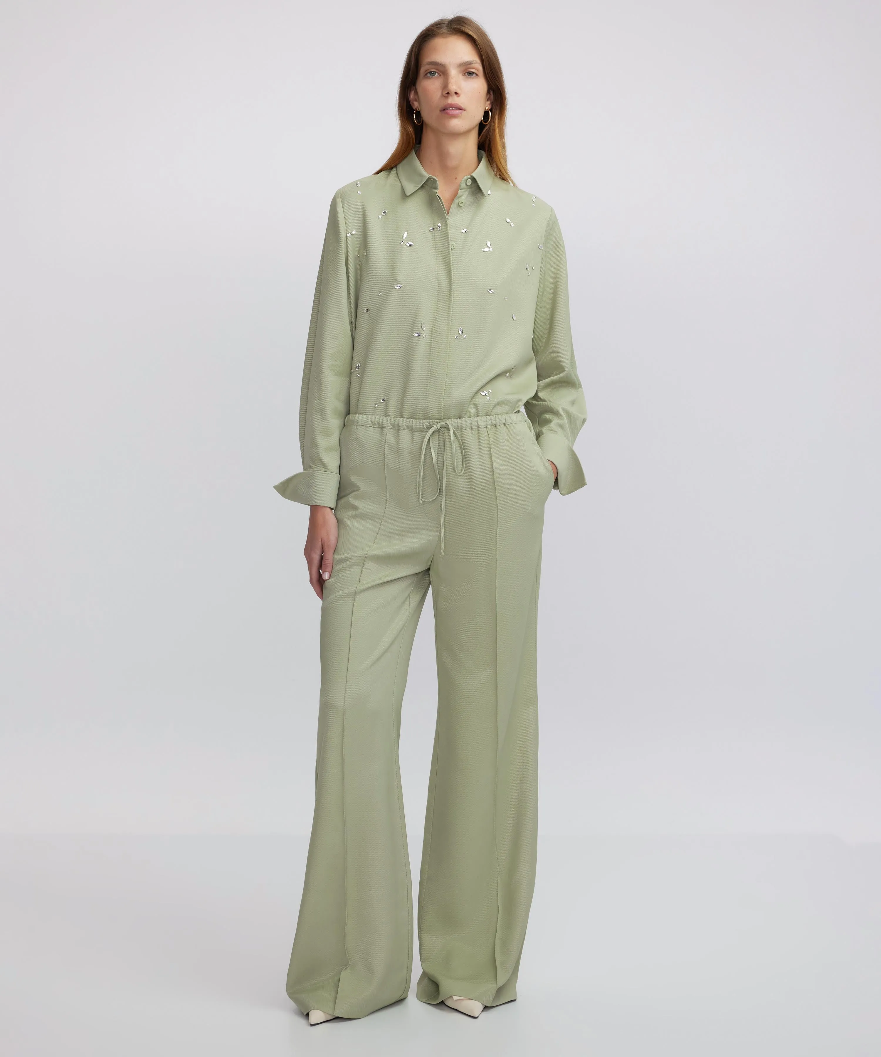 Ipekyol Wide Leg Fit Trousers With Ribbed Stitching Light Khaki