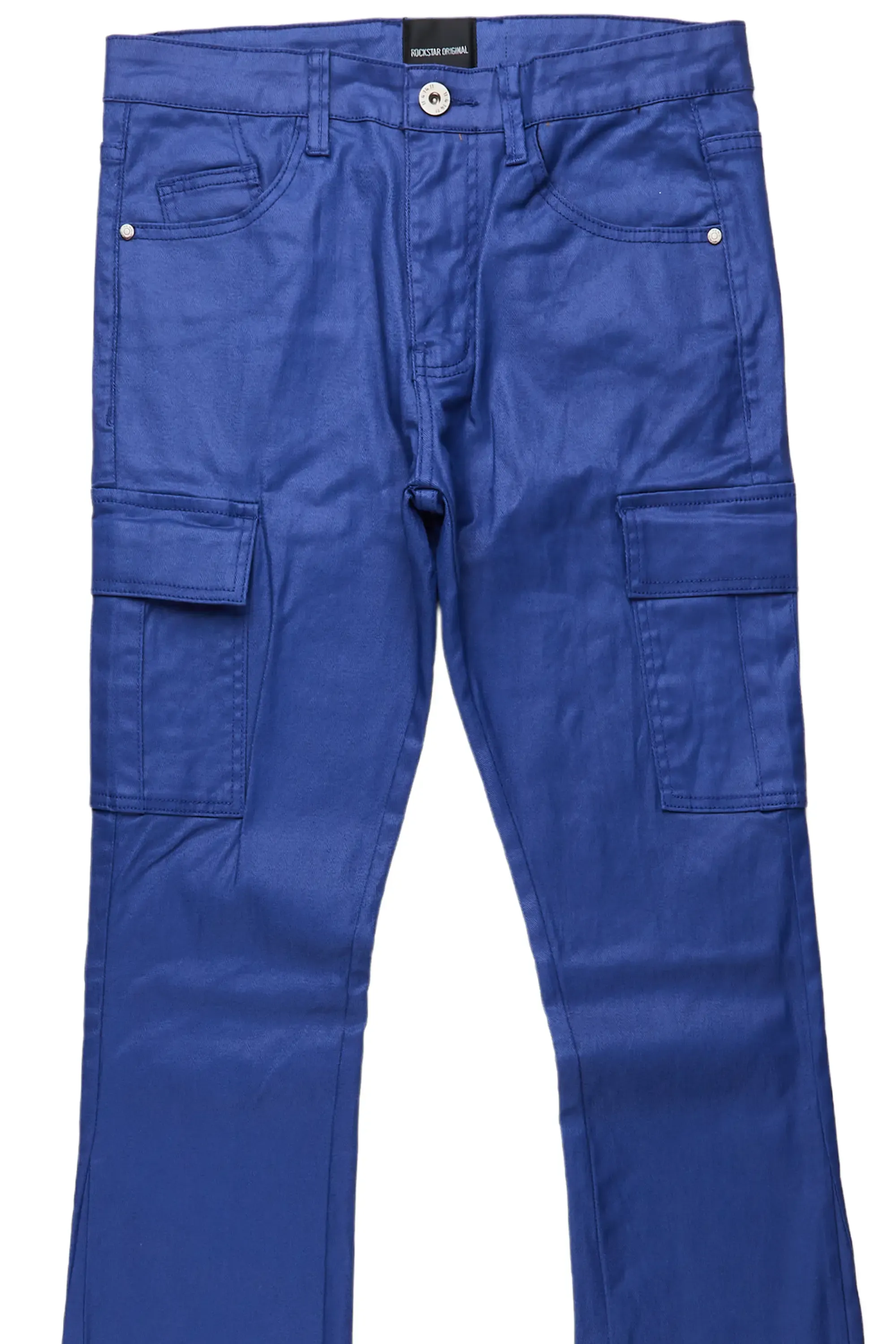 Jorge Blue Waxed Cargo Stacked Flare Jean