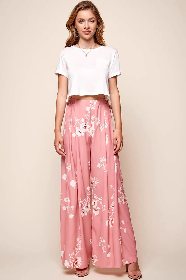 Kaya Wide Leg Floral Pants Blush