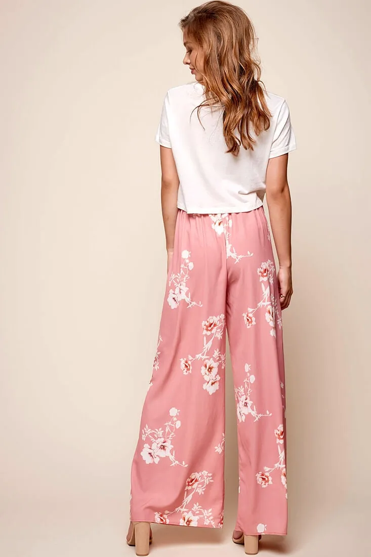 Kaya Wide Leg Floral Pants Blush