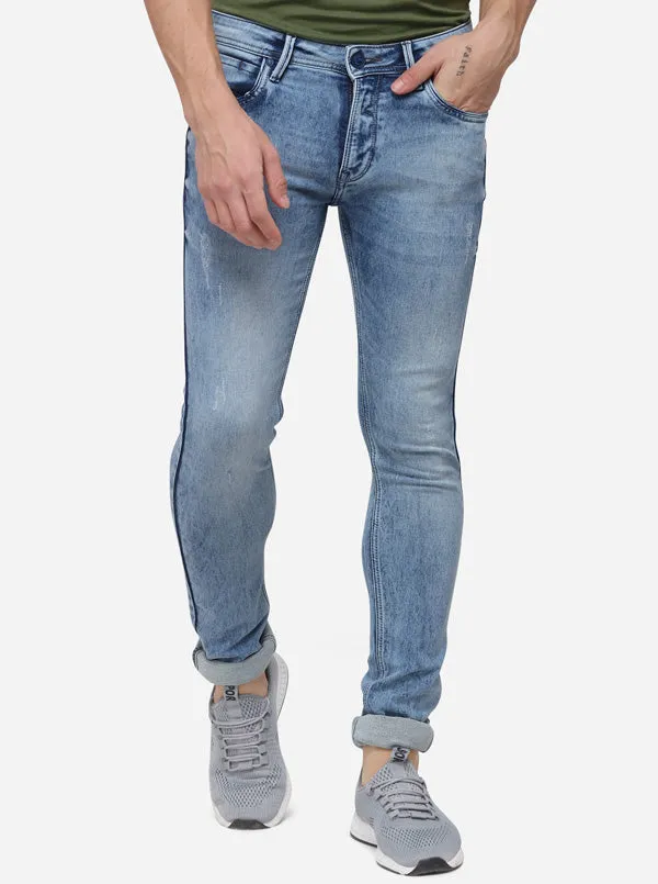 Light Blue Slim Fit Solid Jeans | Greenfibre