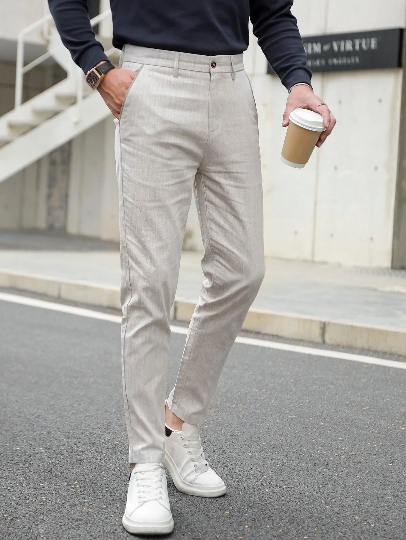 Light Grey Slant Pocket Tailored Trousers