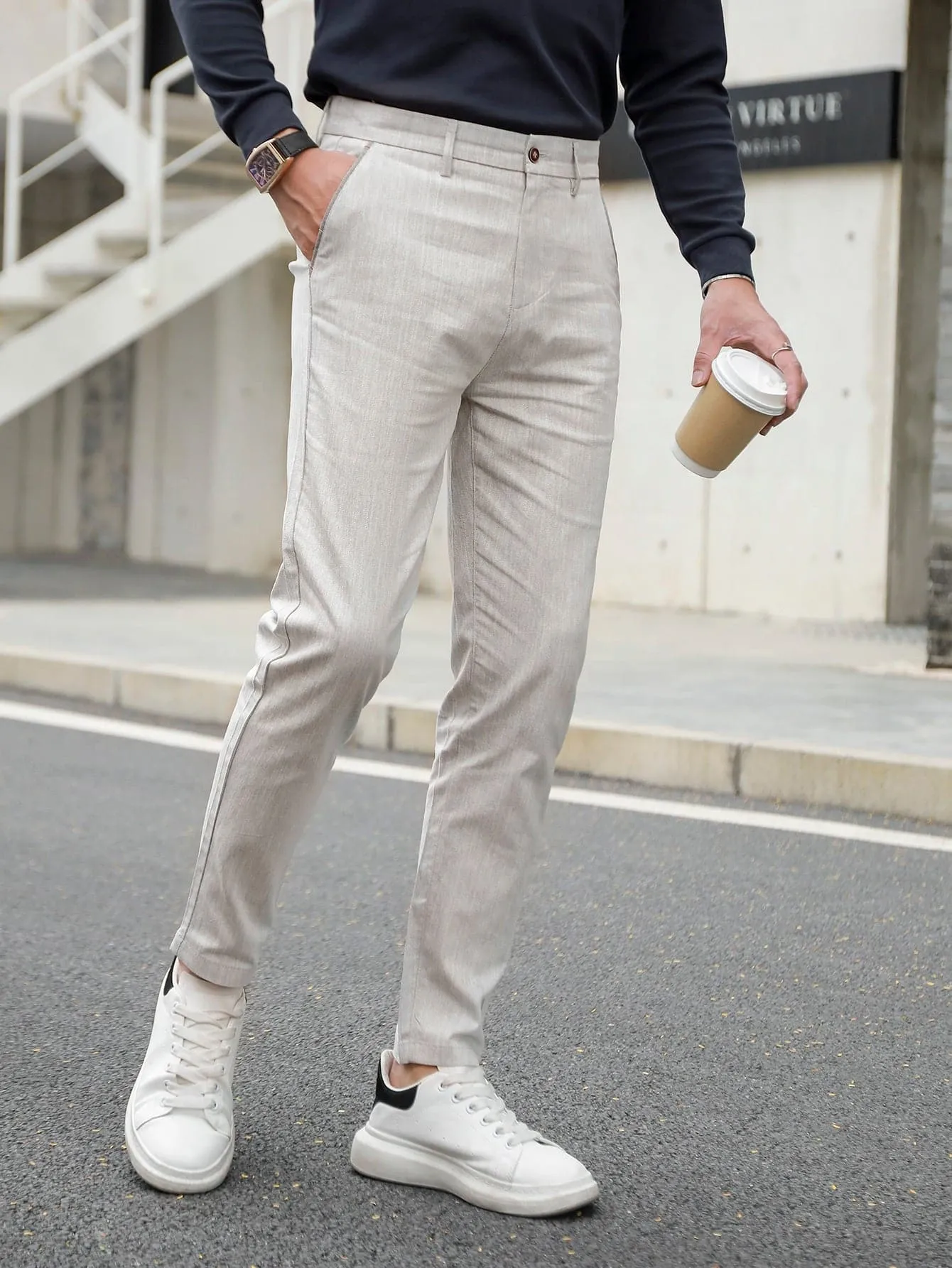 Light Grey Slant Pocket Tailored Trousers