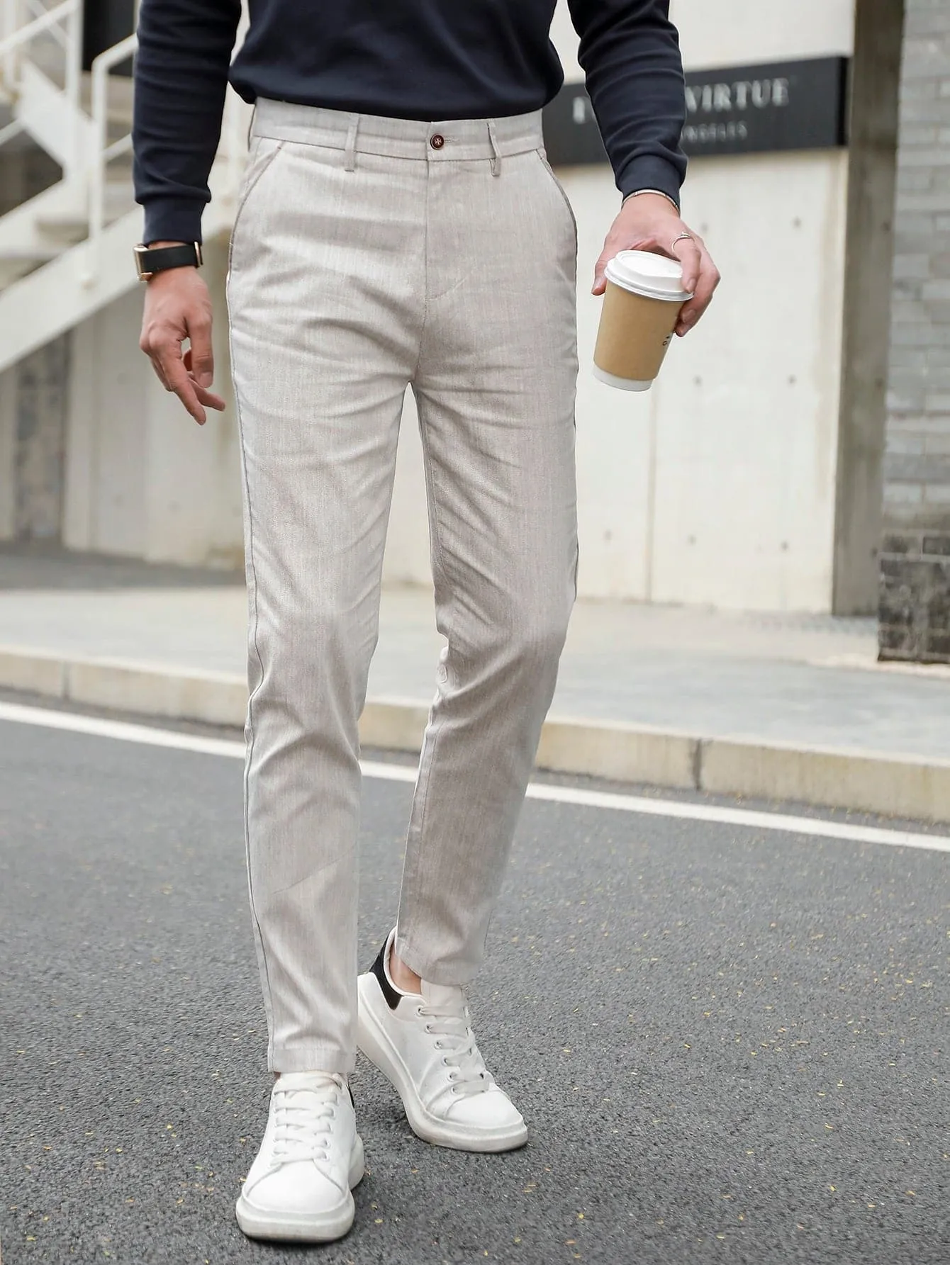 Light Grey Slant Pocket Tailored Trousers