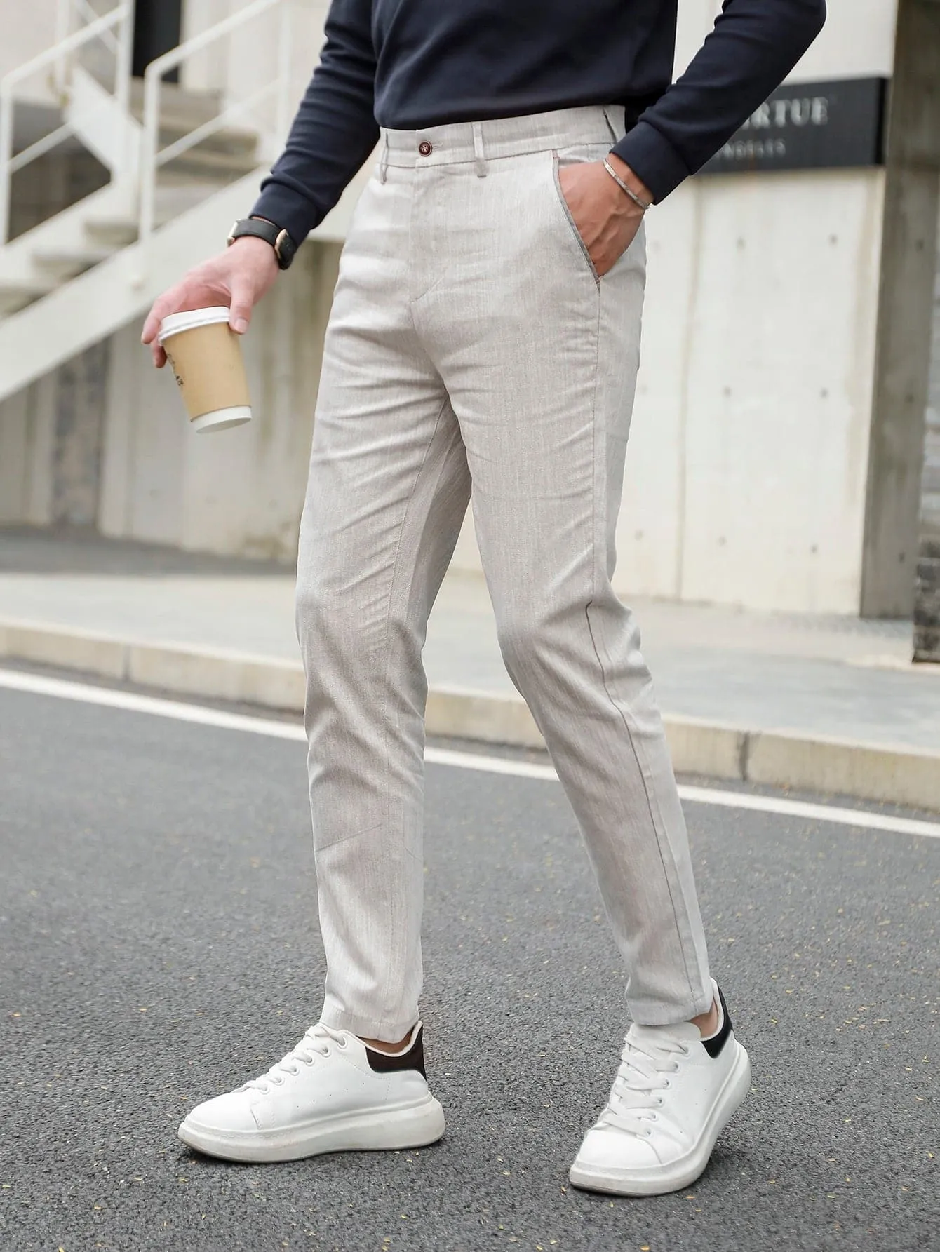 Light Grey Slant Pocket Tailored Trousers