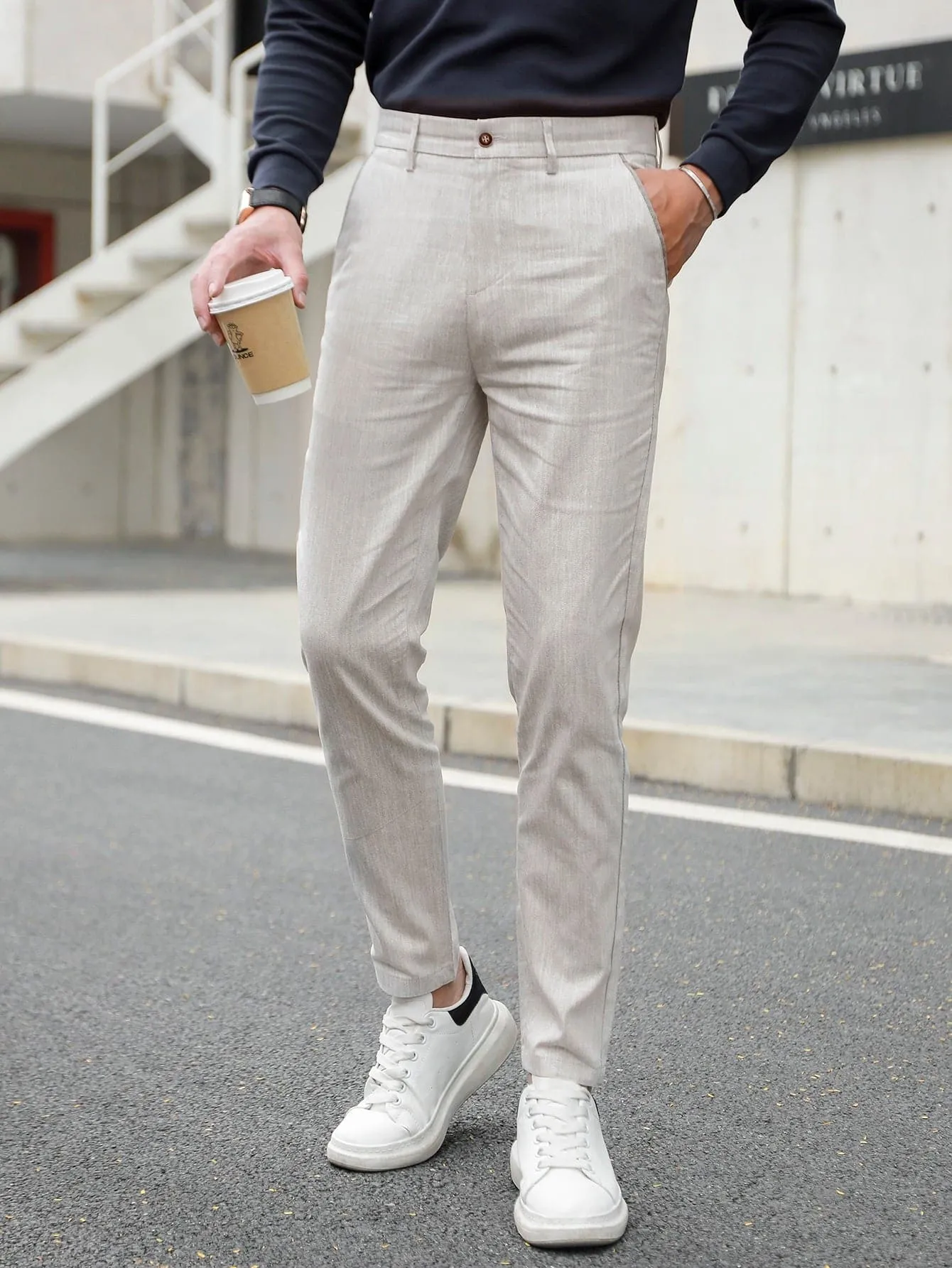 Light Grey Slant Pocket Tailored Trousers