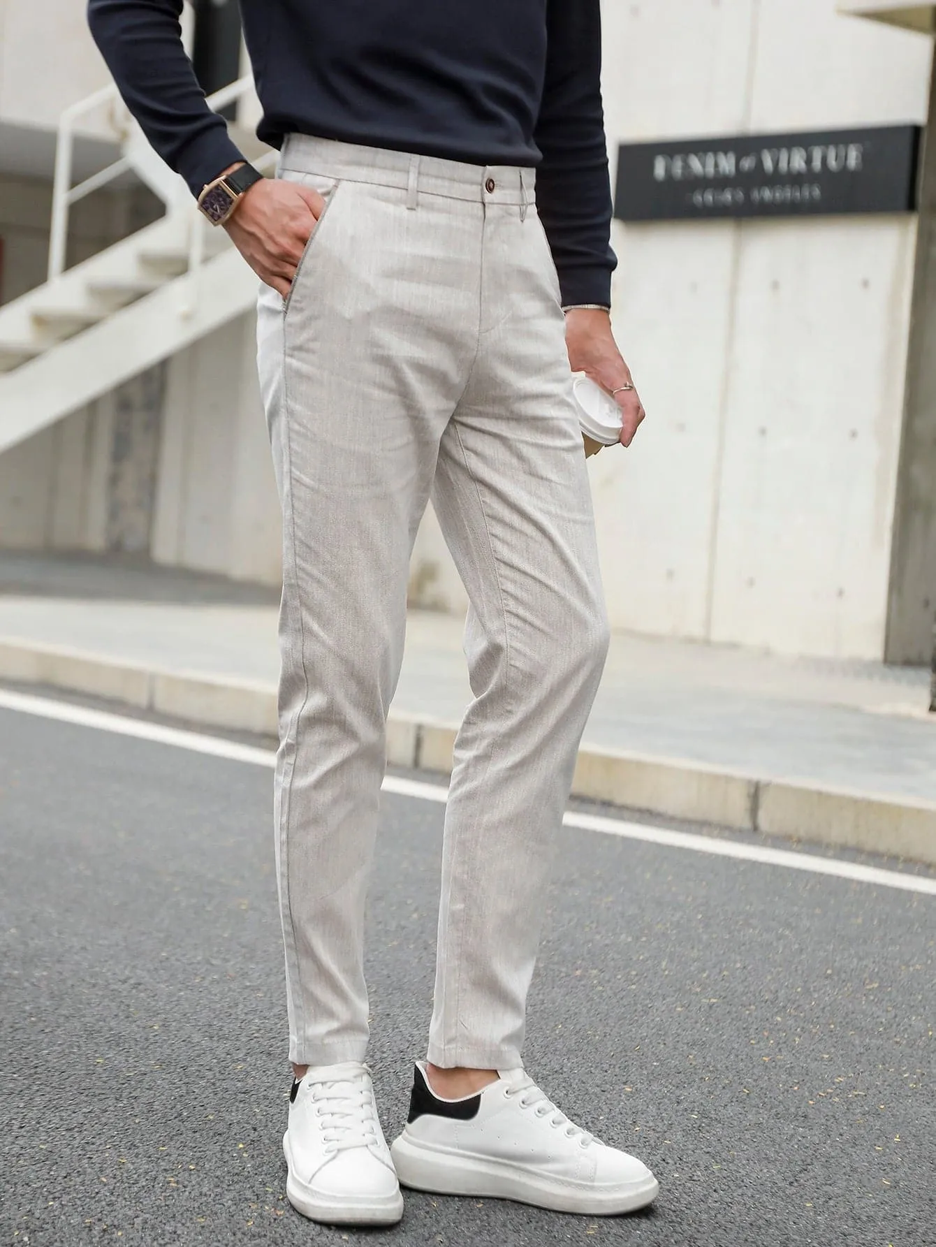 Light Grey Slant Pocket Tailored Trousers