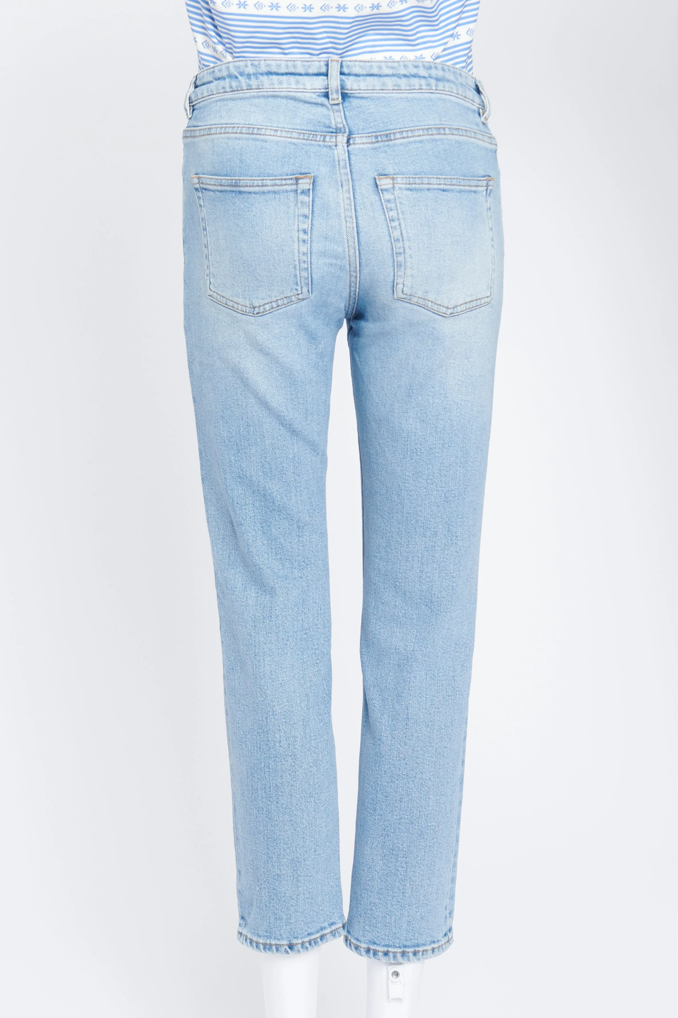 Light Washed Blue Denim Cropped Trousers